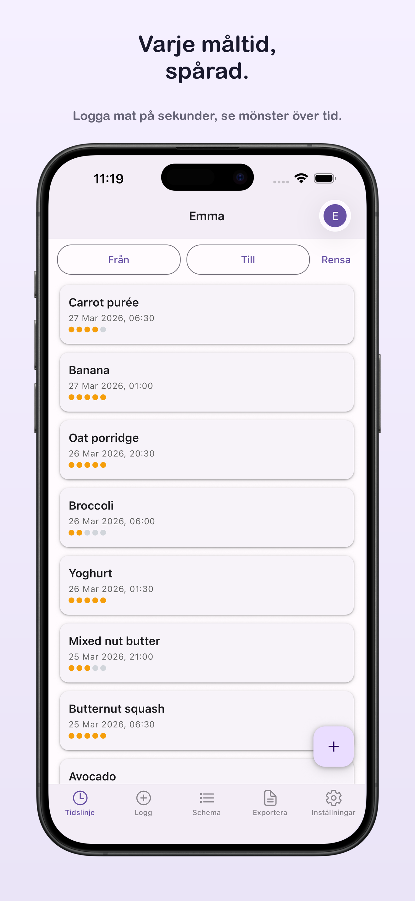 App timeline view